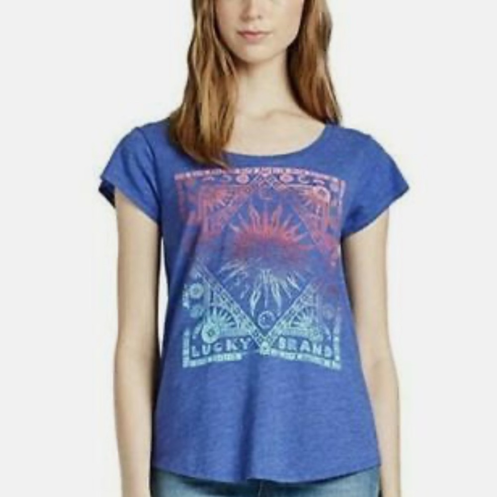 Lucky Brand Women’s Medium Purple Blue Sun T Shirt